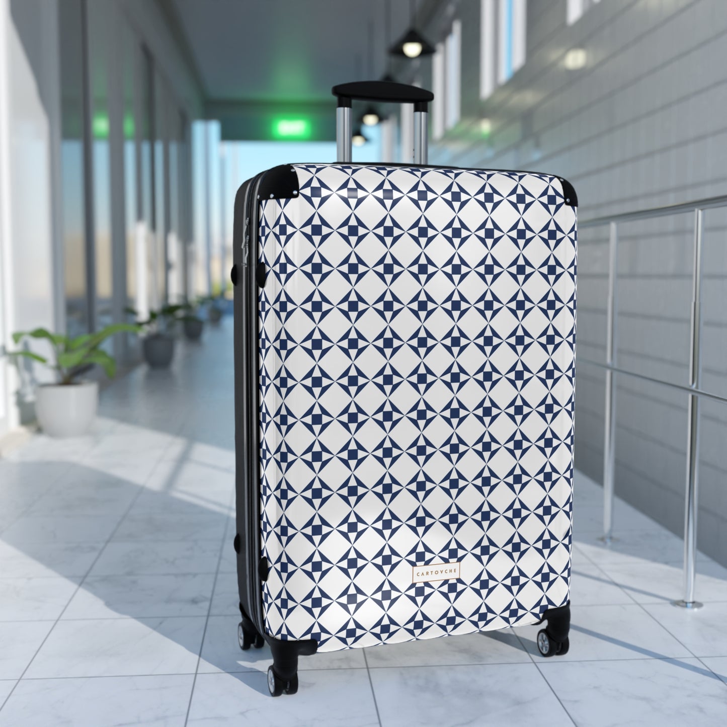 Suitcase | White and Navy Geo Pattern