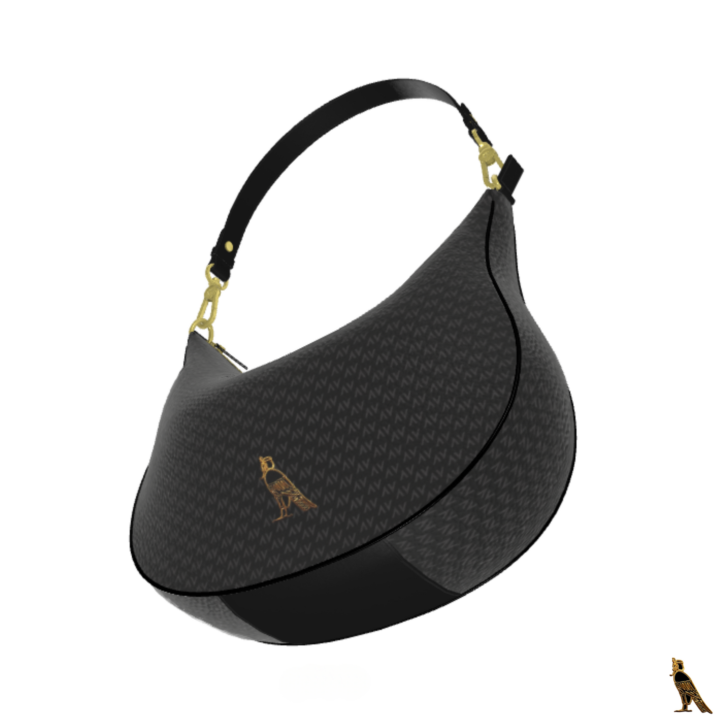 Curve Hobo Bag - Black (Horus Logo + AV Pattern)