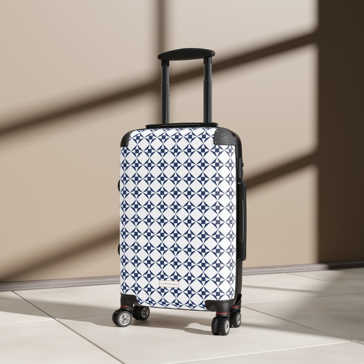 Suitcase | White and Navy Geo Pattern