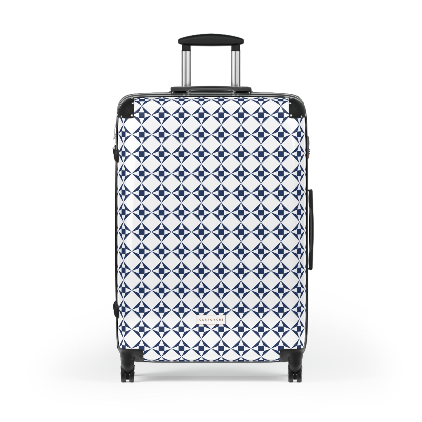 Suitcase | White and Navy Geo Pattern