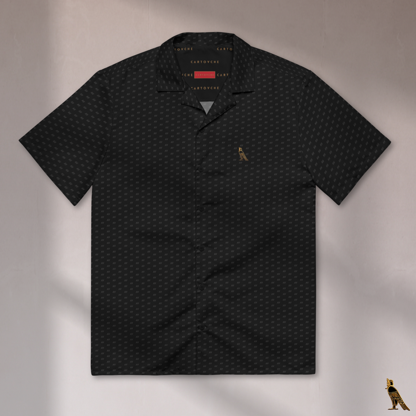 Black Vacation Shirt | 'AV' Logo Pattern in Dark Grey