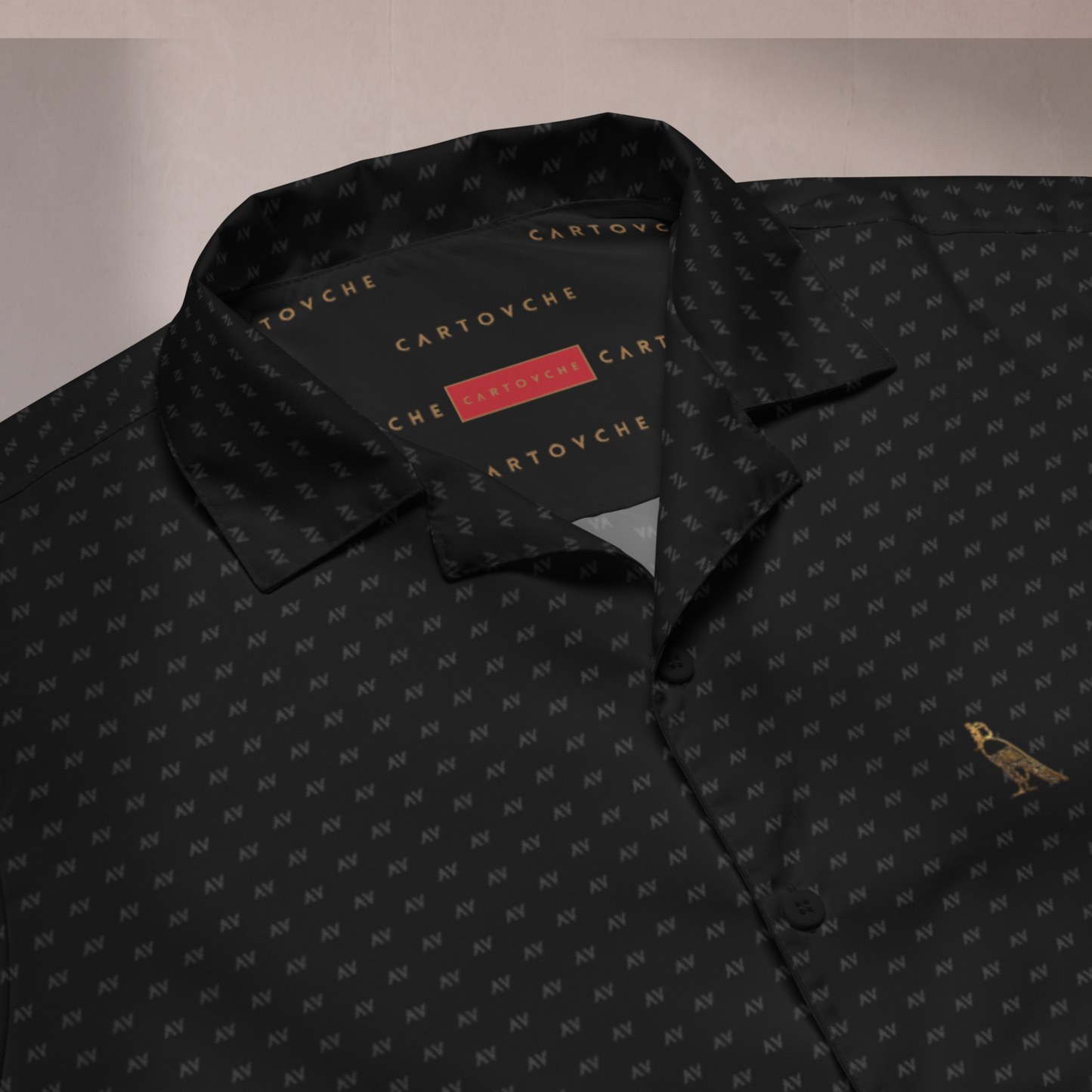 Black Vacation Shirt | 'AV' Logo Pattern in Dark Grey