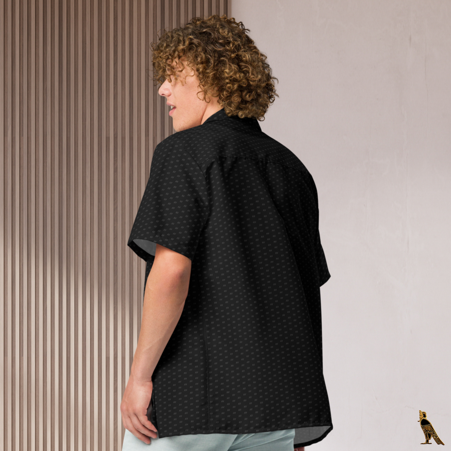 Black Vacation Shirt | 'AV' Logo Pattern in Dark Grey