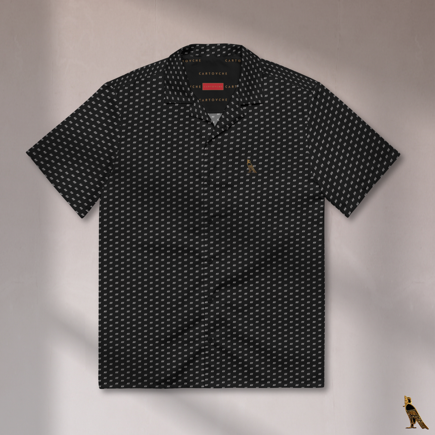 Black Vacation Shirt | 'AV' Logo Pattern in Light Grey