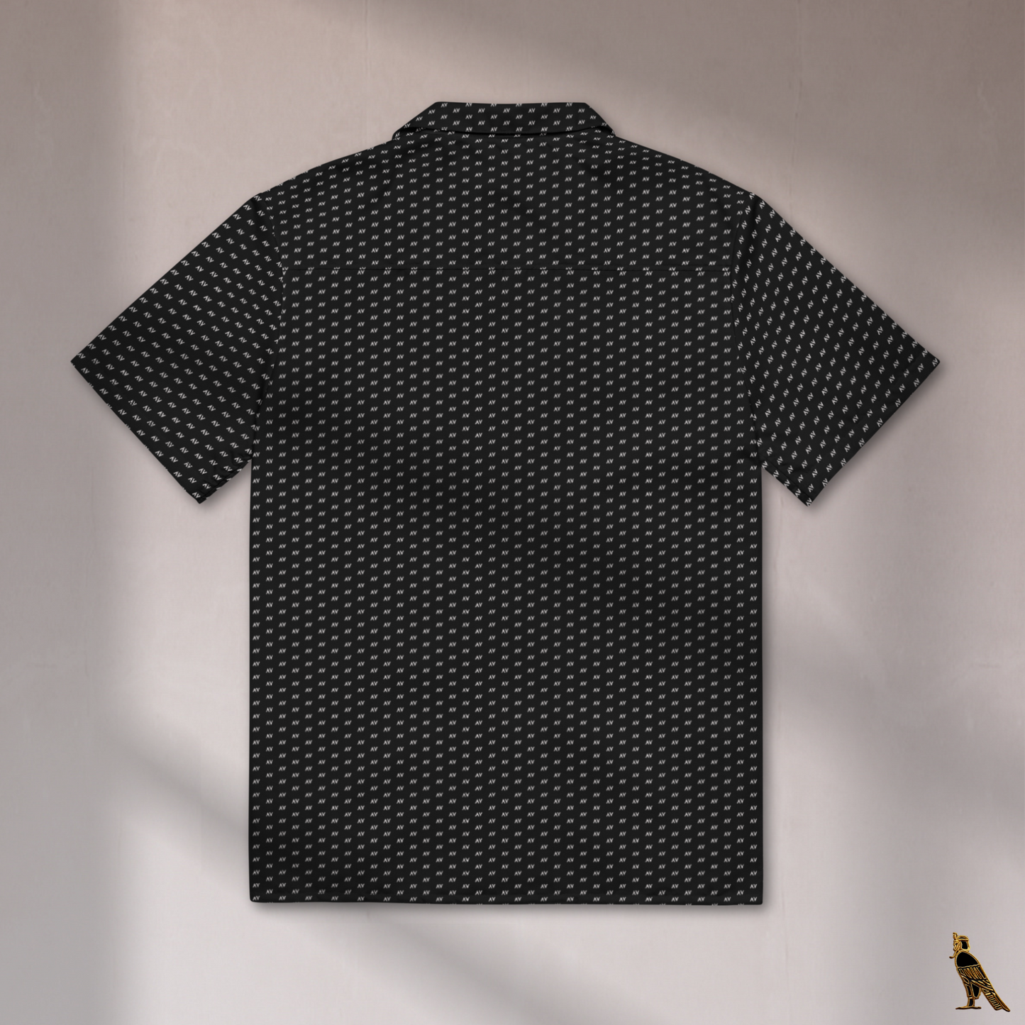 Black Vacation Shirt | 'AV' Logo Pattern in Light Grey