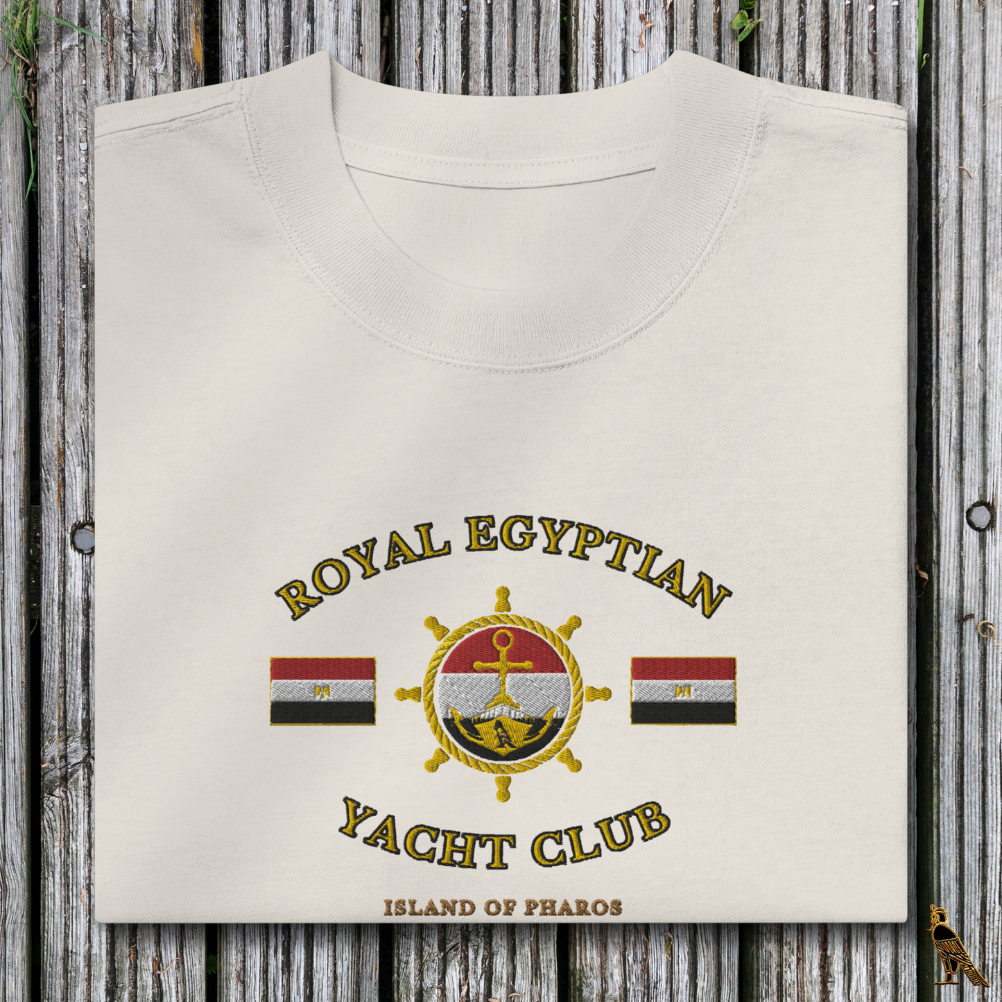 Unisex Oversized Faded T-shirt | Royal Egyptian Yacht  Club (Embroidered 'Helm' Logo)