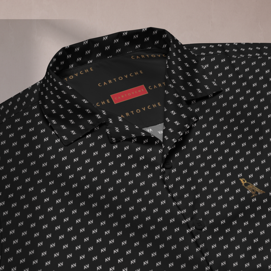 Black Vacation Shirt | 'AV' Logo Pattern in Light Grey