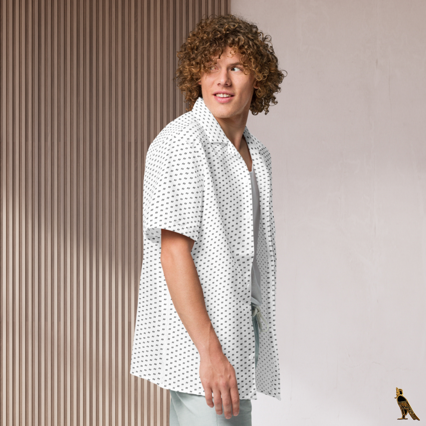 White Vacation Shirt | 'AV' Logo Pattern in Dark Grey