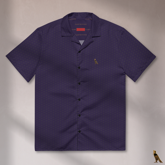 Navy Blue Vacation Shirt | 'AV' Logo Pattern in Dark Grey