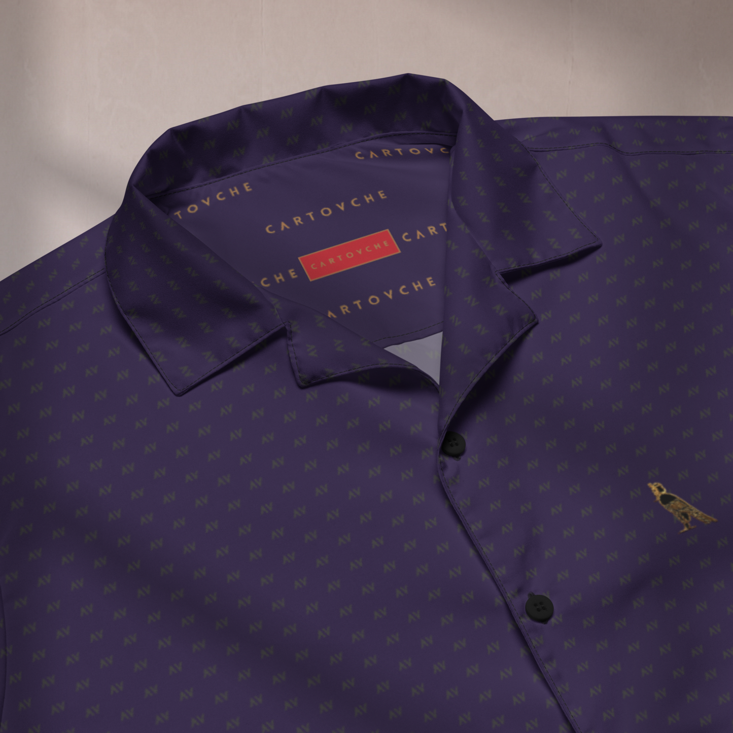 Navy Blue Vacation Shirt | 'AV' Logo Pattern in Dark Grey