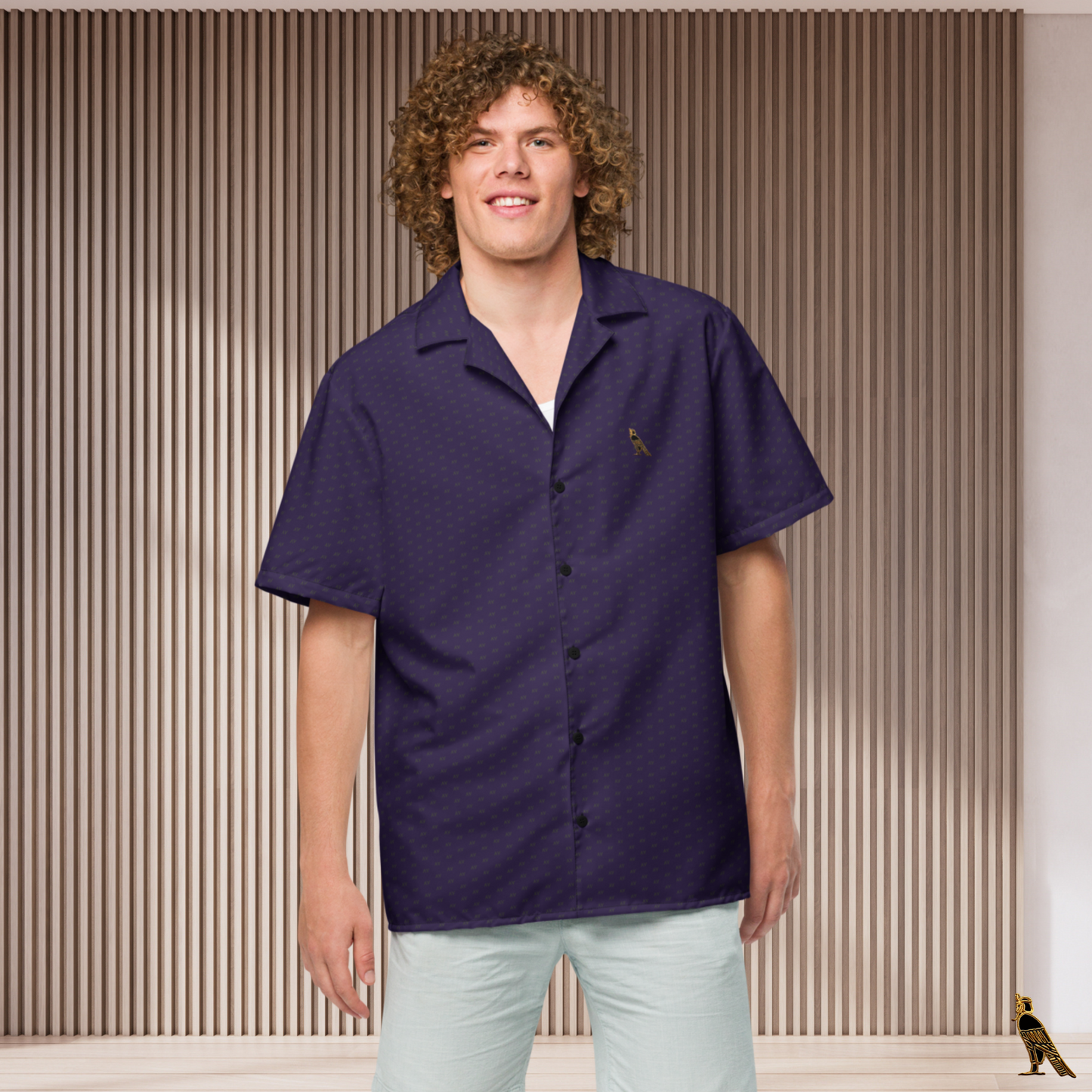 Navy Blue Vacation Shirt | 'AV' Logo Pattern in Dark Grey