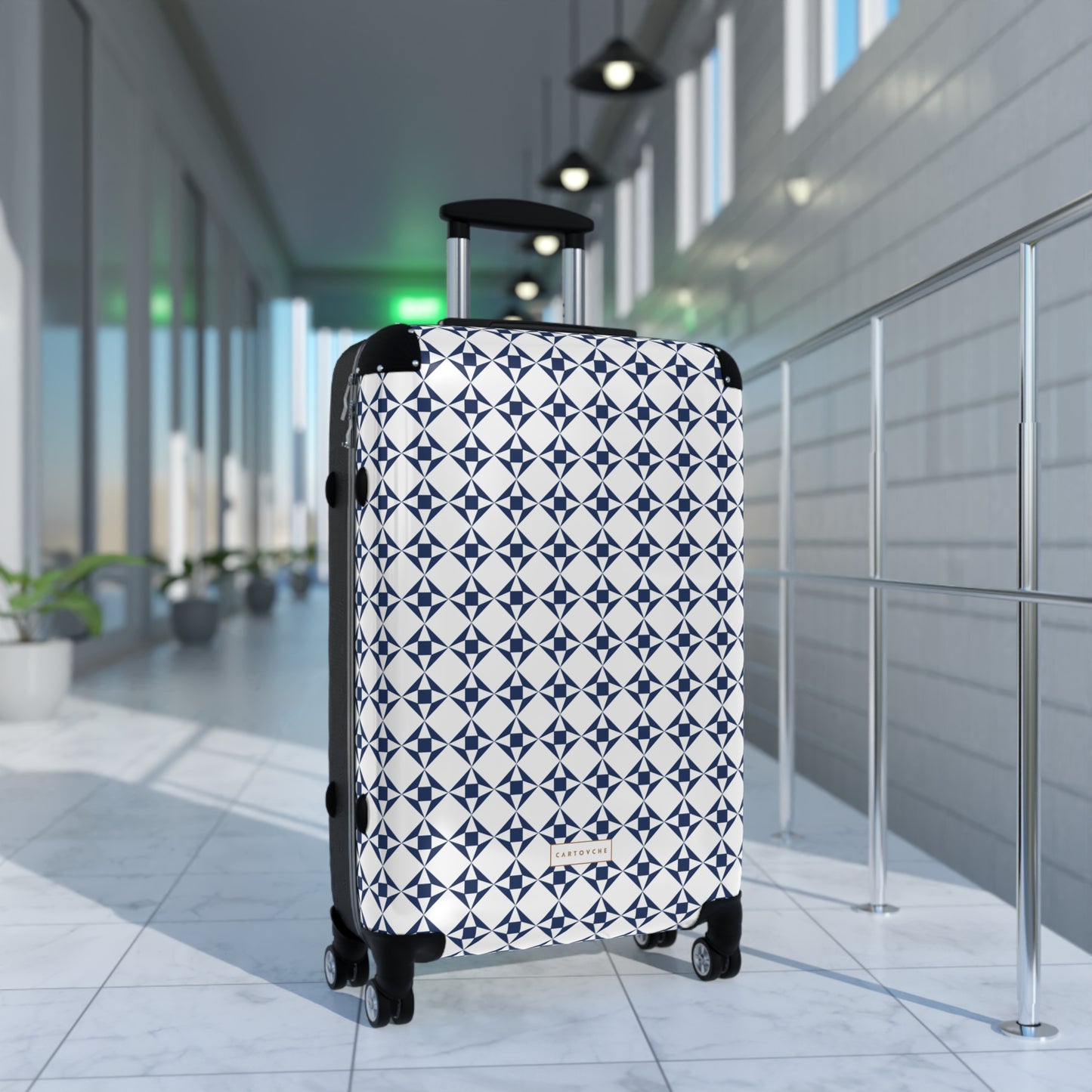 Suitcase | White and Navy Geo Pattern