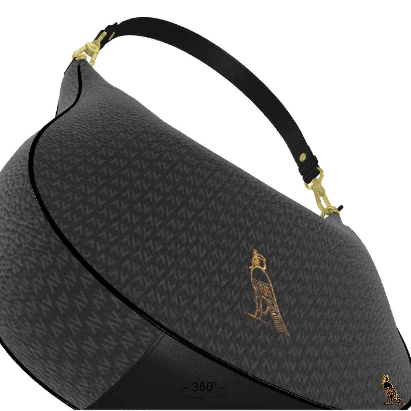 Curve Hobo Bag - Black (Horus Logo + AV Pattern)