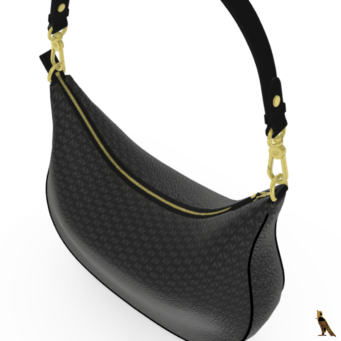 Curve Hobo Bag - Black (Horus Logo + AV Pattern)