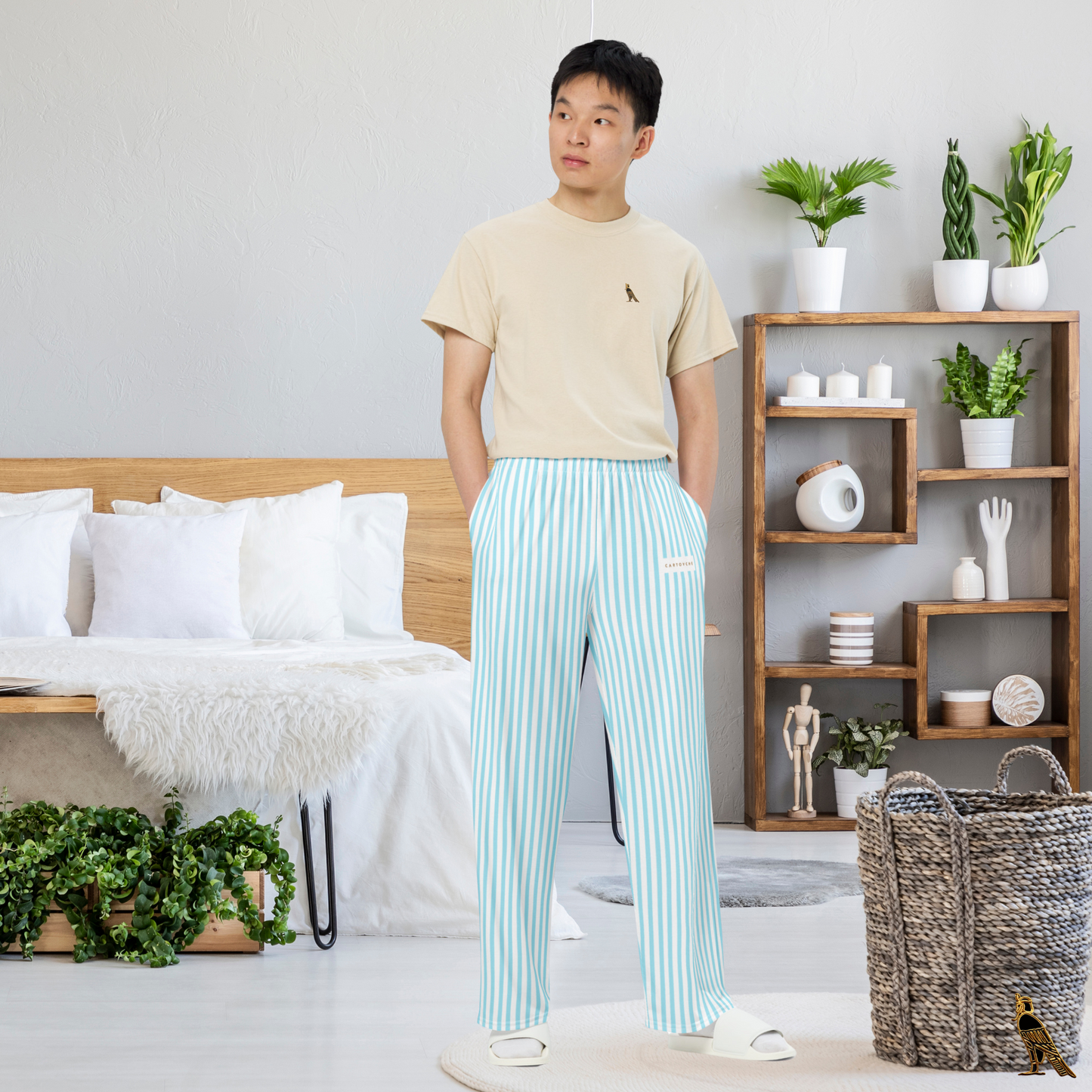 Blue & White Stripe Lounge Pants - 'White Label' Logo | Loungewear