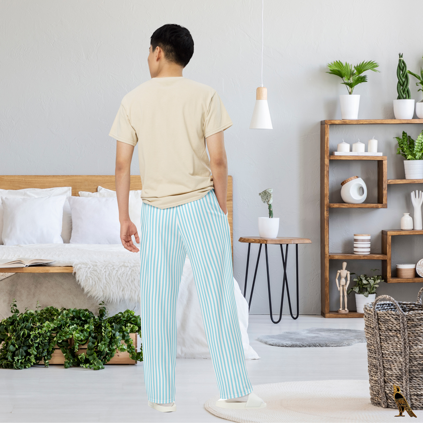 Blue & White Stripe Lounge Pants - 'White Label' Logo | Loungewear