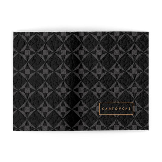 100% Nappa Leather Passport Cover | Black & Grey Geo Pattern