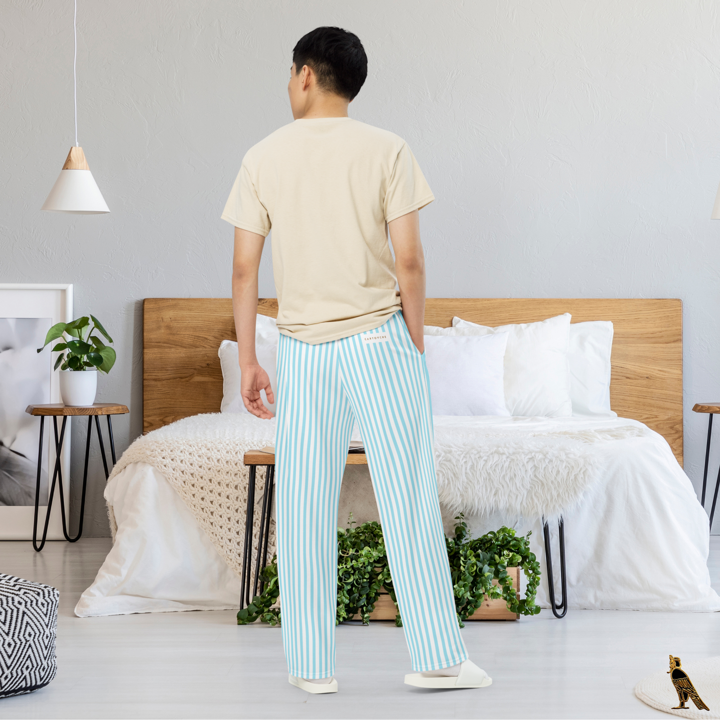 Blue & White Stripe Lounge Pants - 'Horus' Logo | Loungewear