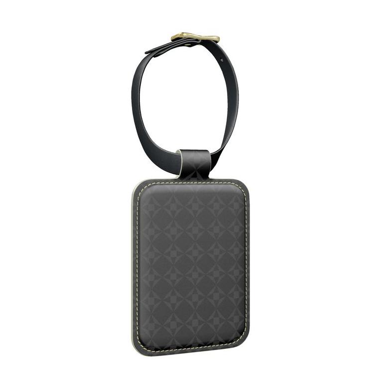 100% Nappa Leather Luggage Tag | Black & Grey Geo Pattern