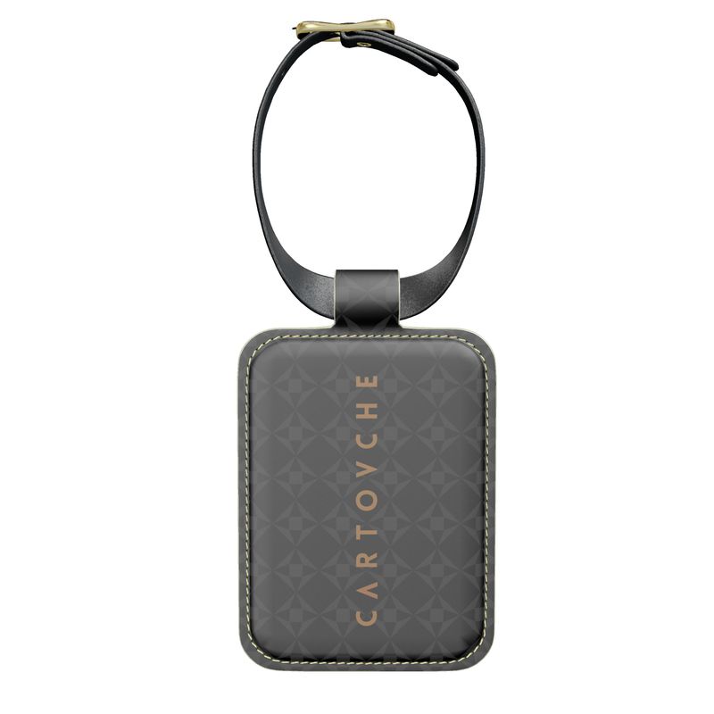 100% Nappa Leather Luggage Tag | Black & Grey Geo Pattern