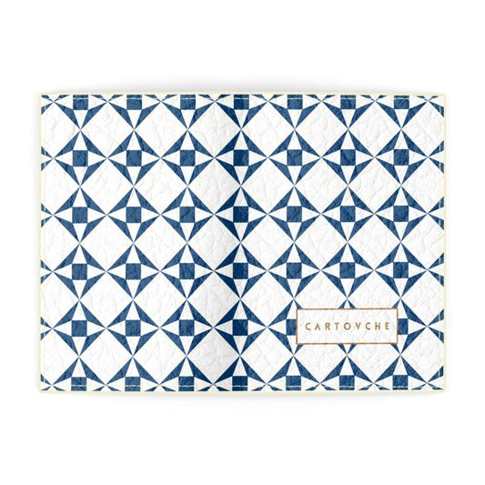 100% Nappa Leather Passport Cover | White & Navy Geo Pattern