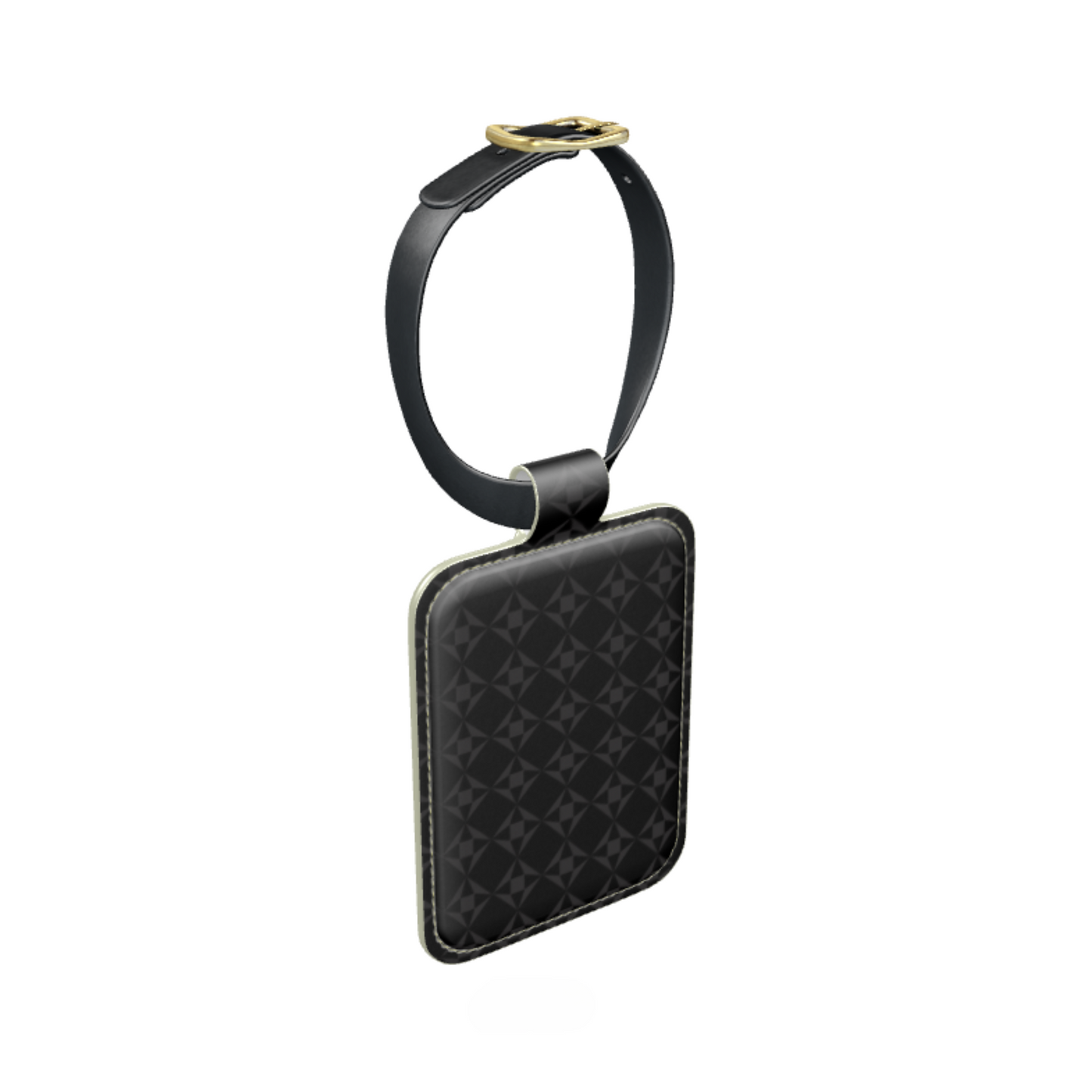 100% Nappa Leather Luggage Tag | Black & Grey Geo Pattern