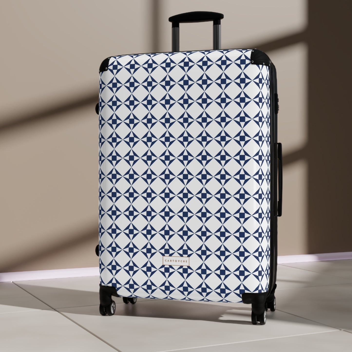 Suitcase | White and Navy Geo Pattern