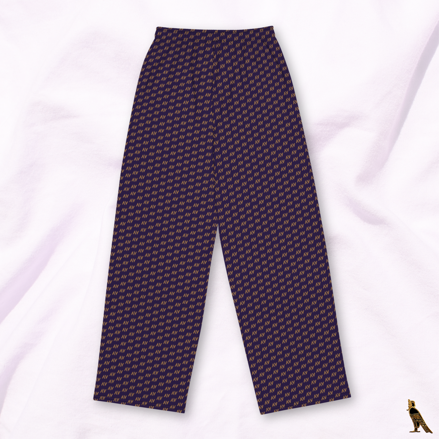 Navy Lounge Pants - All-Over Gold 'AV' Logo | Loungewear