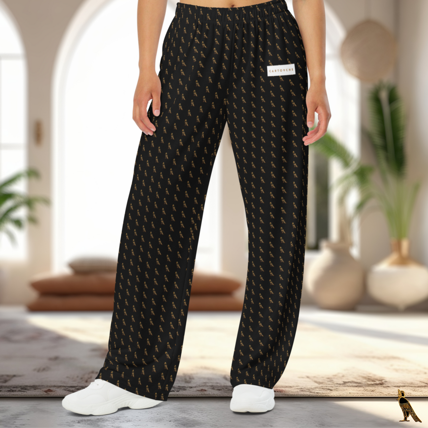 Black Lounge Pants - All-Over Gold 'Horus' Logo | Loungewear