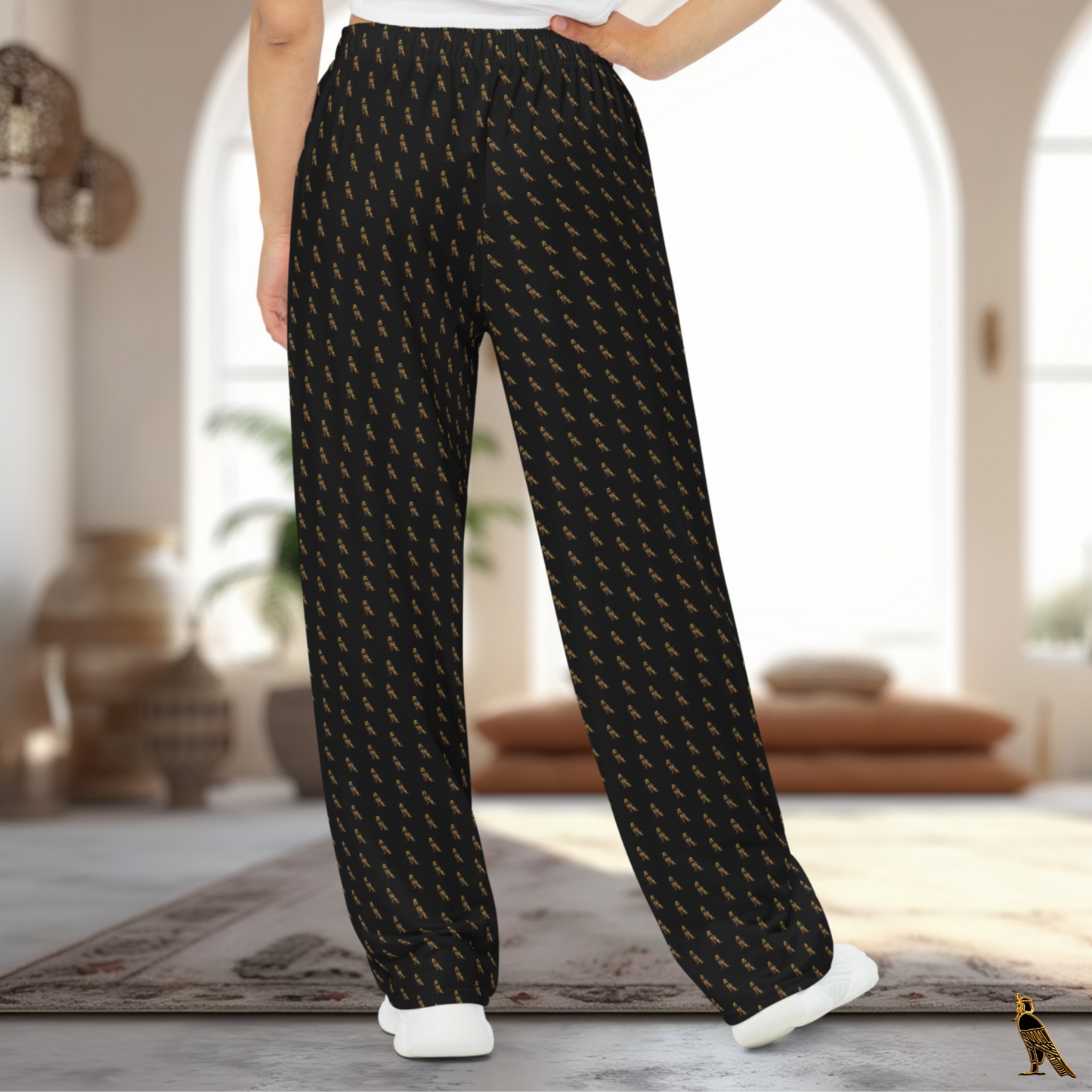 Black Lounge Pants - All-Over Gold 'Horus' Logo | Loungewear