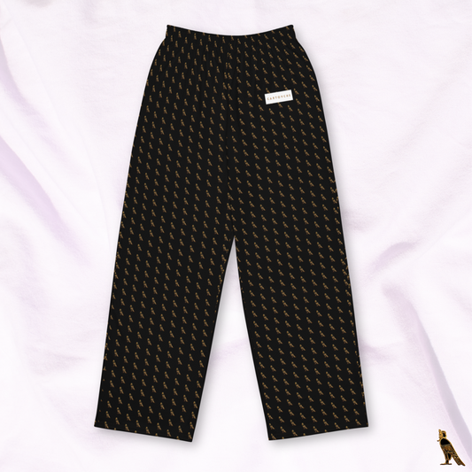 Black Lounge Pants - All-Over Gold 'Horus' Logo | Loungewear