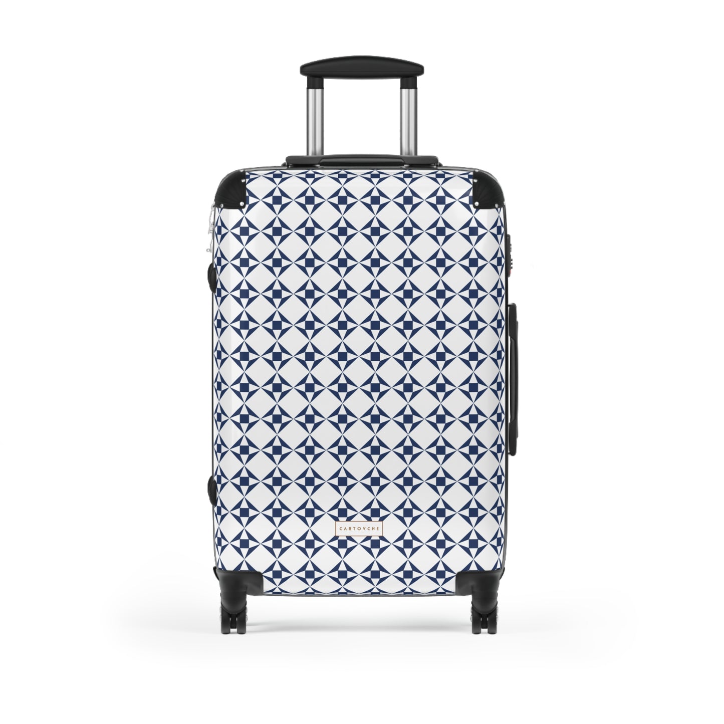 Suitcase | White and Navy Geo Pattern