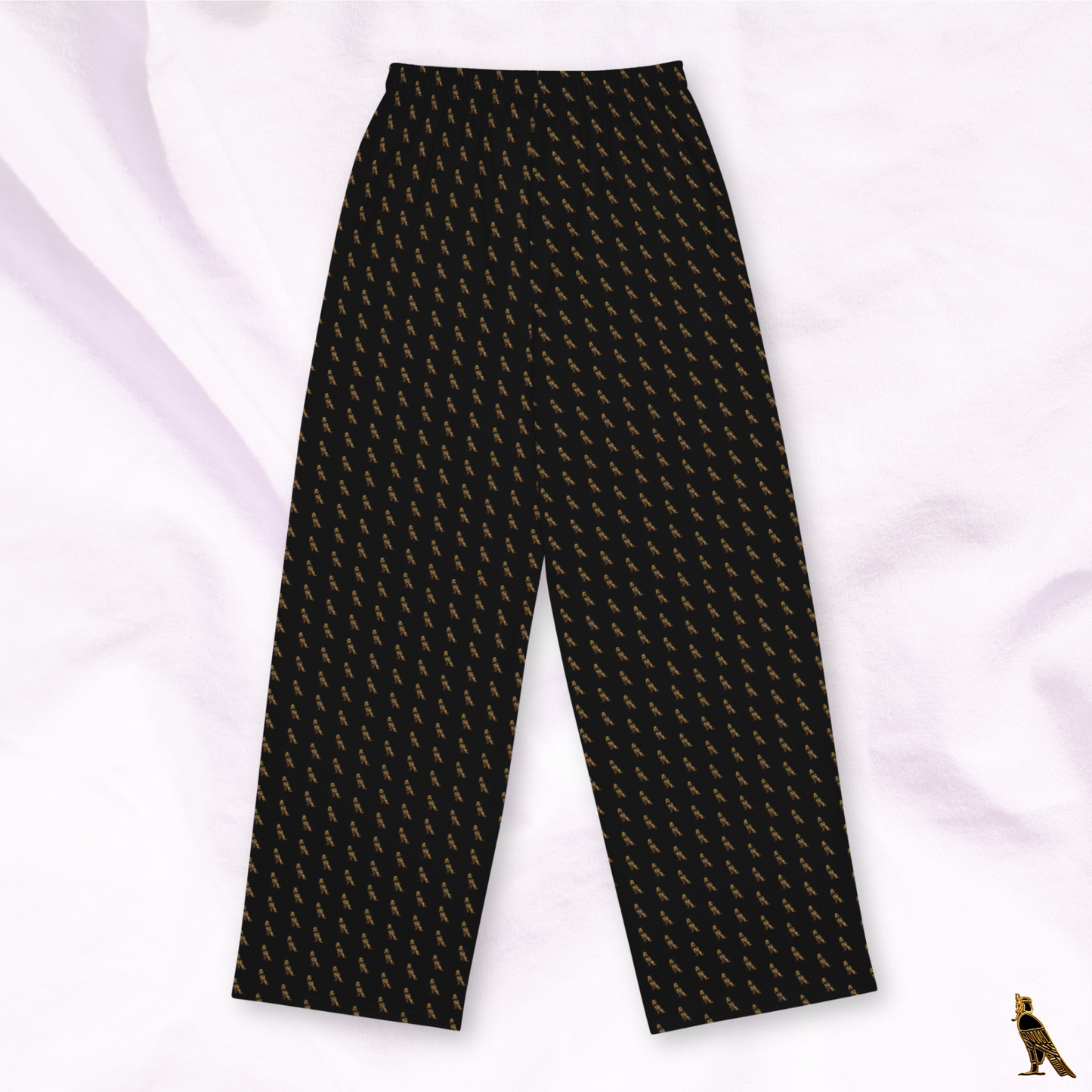 Black Lounge Pants - All-Over Gold 'Horus' Logo | Loungewear