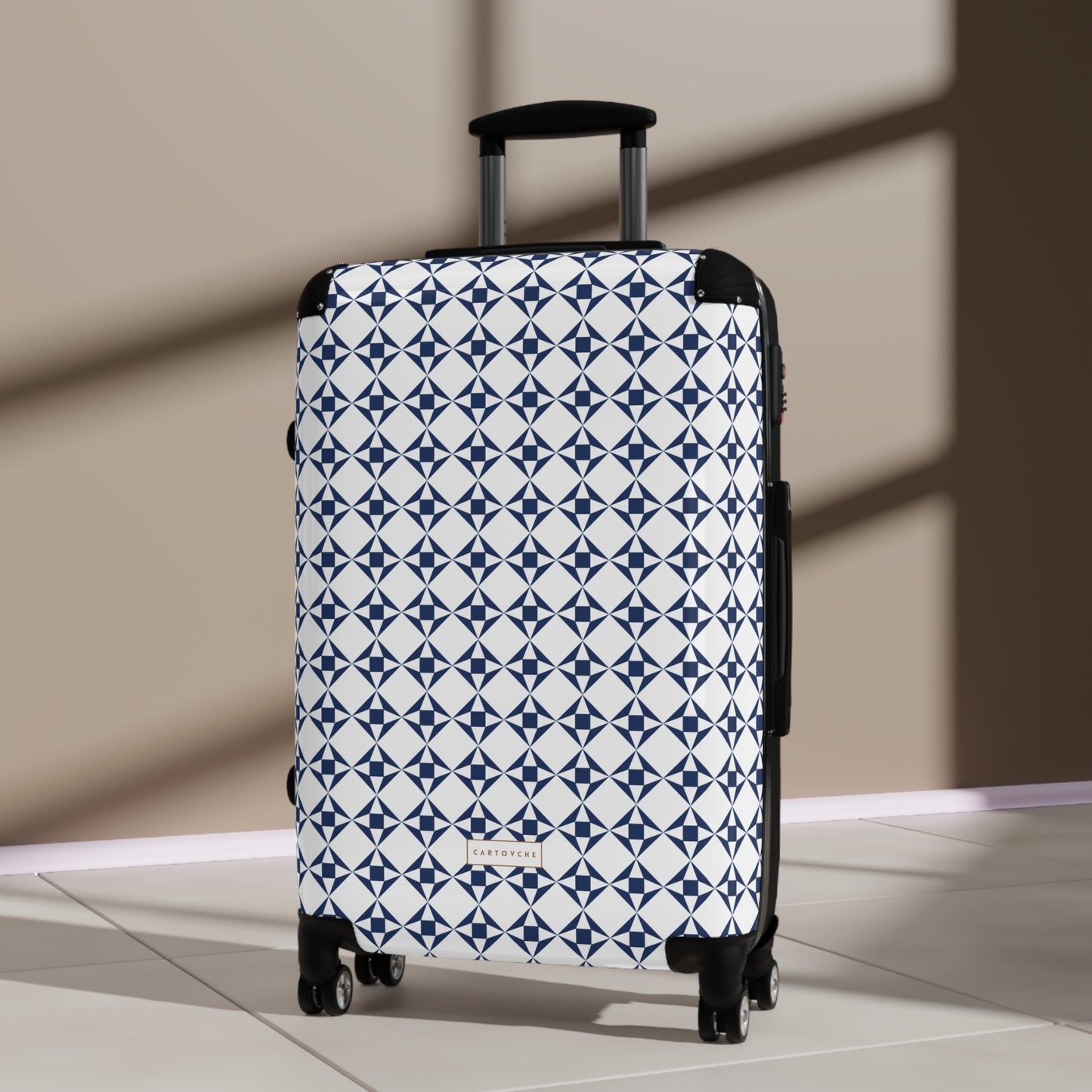 Suitcase | White and Navy Geo Pattern