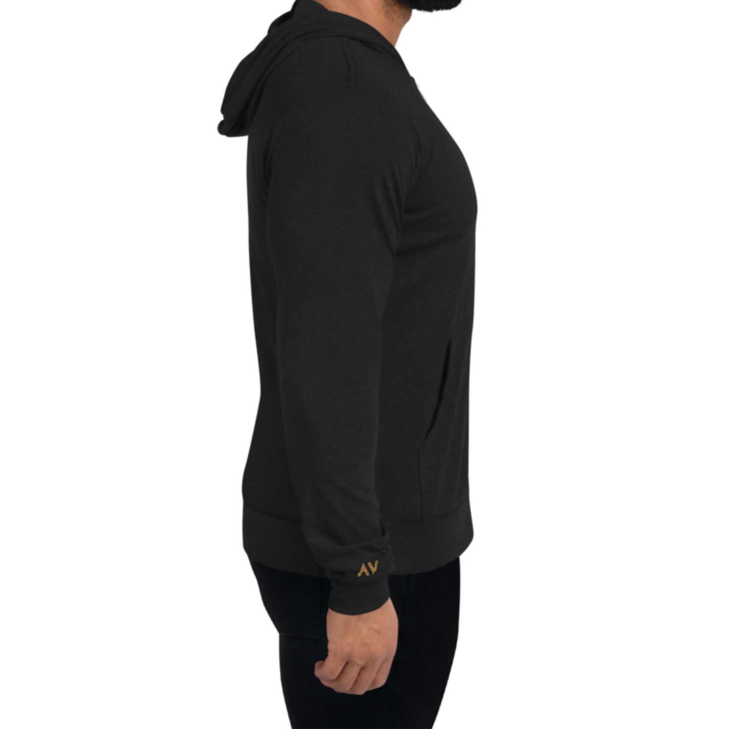 Men's Embroidered Zip-Up Lightweight Hoodie (Solid Triblend Black)