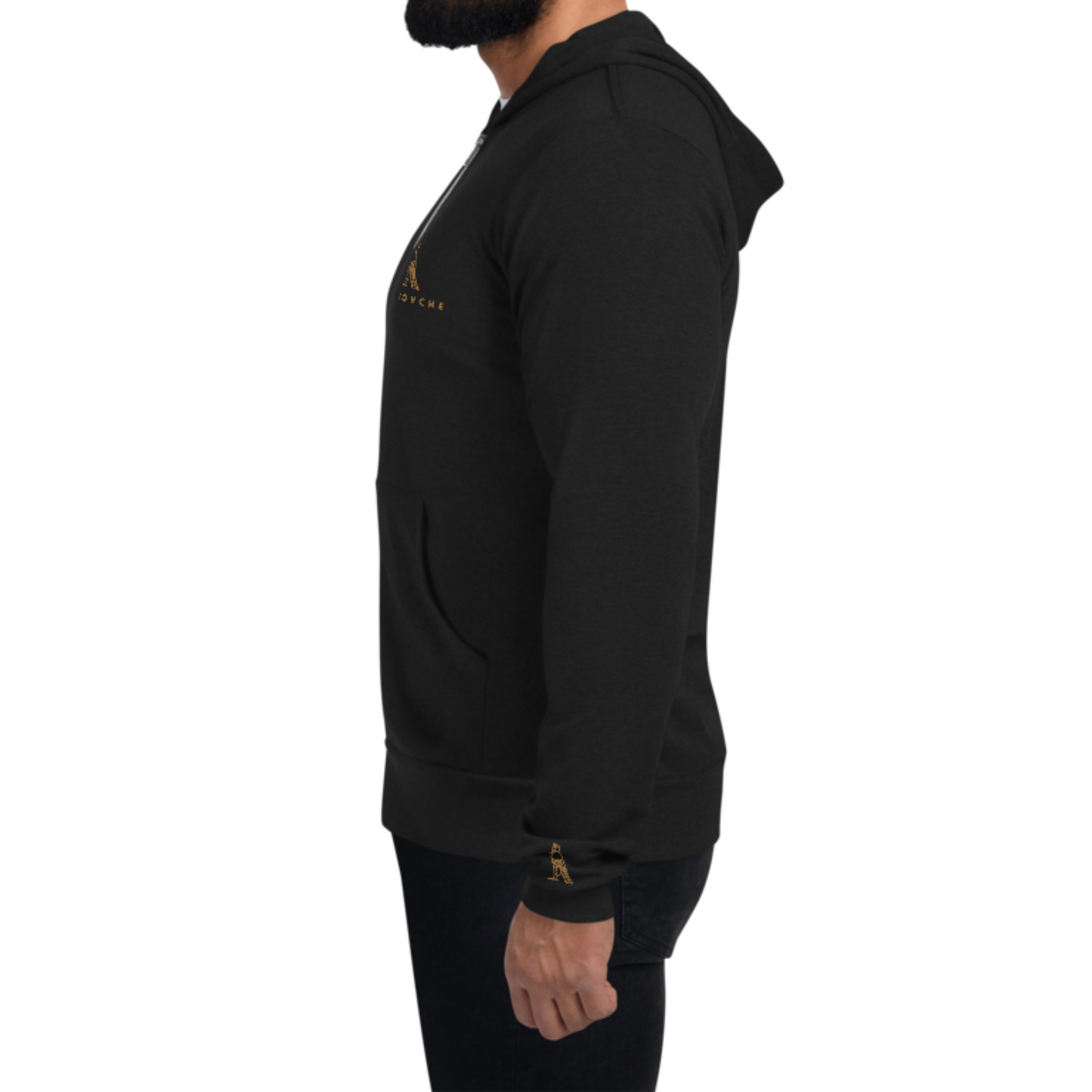 Men's Embroidered Zip-Up Lightweight Hoodie (Solid Triblend Black)