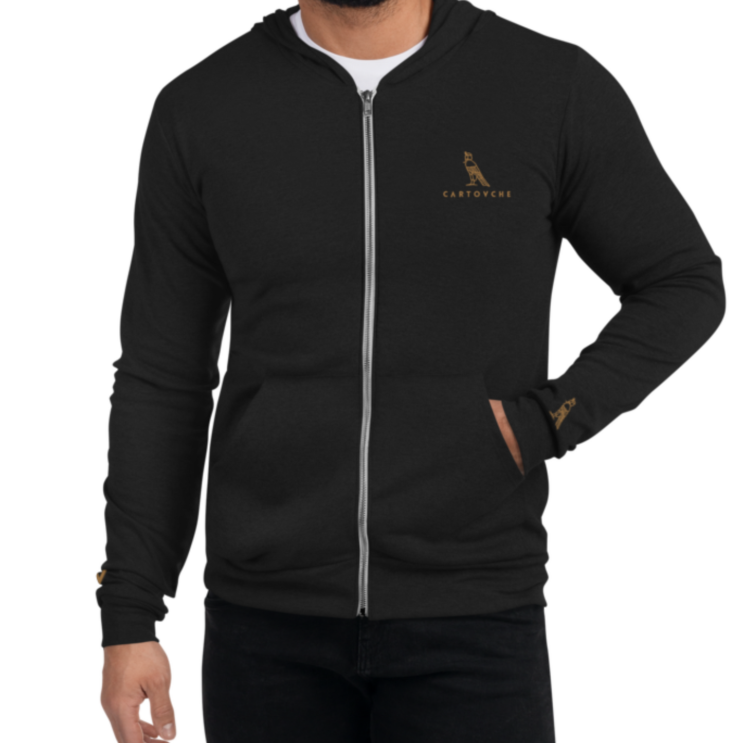 Men's Embroidered Zip-Up Lightweight Hoodie (Solid Triblend Black)