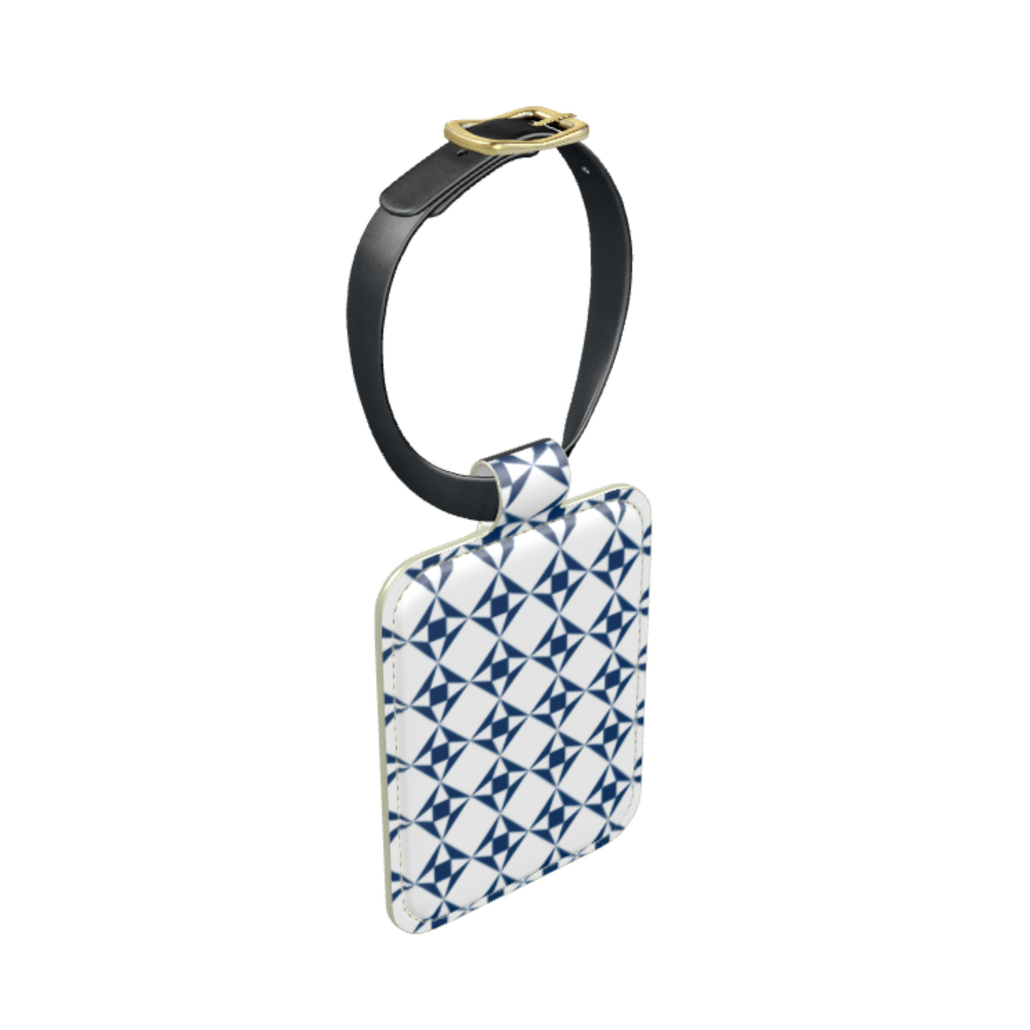 100% Nappa Leather Luggage Tag | White & Navy Geo Pattern