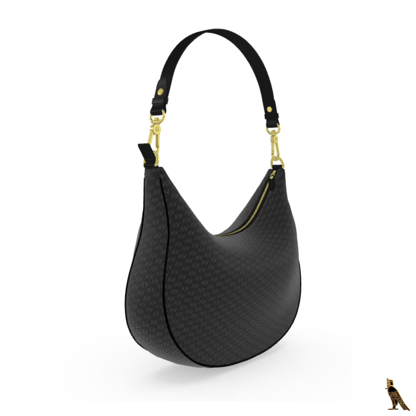 Curve Hobo Bag - Black (Horus Logo + AV Pattern)