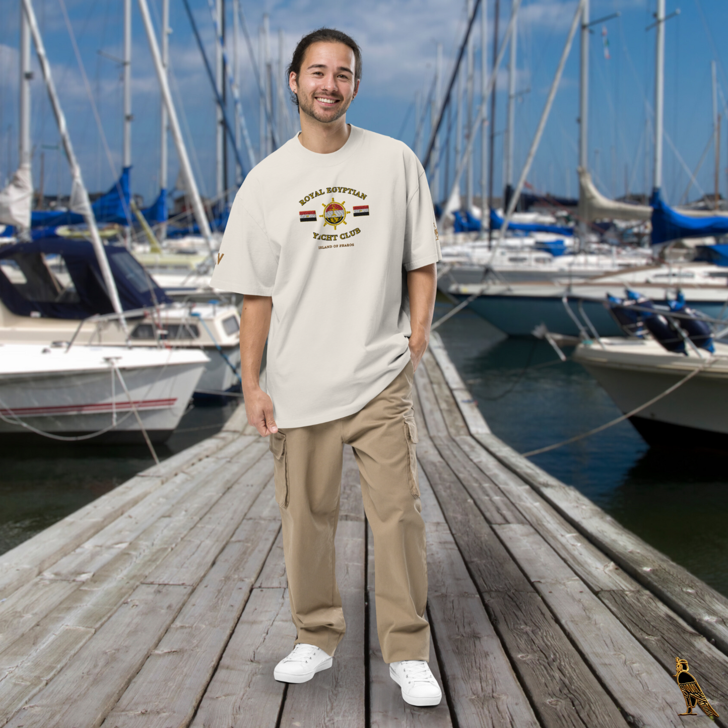 Unisex Oversized Faded T-shirt | Royal Egyptian Yacht  Club (Embroidered 'Helm' Logo)