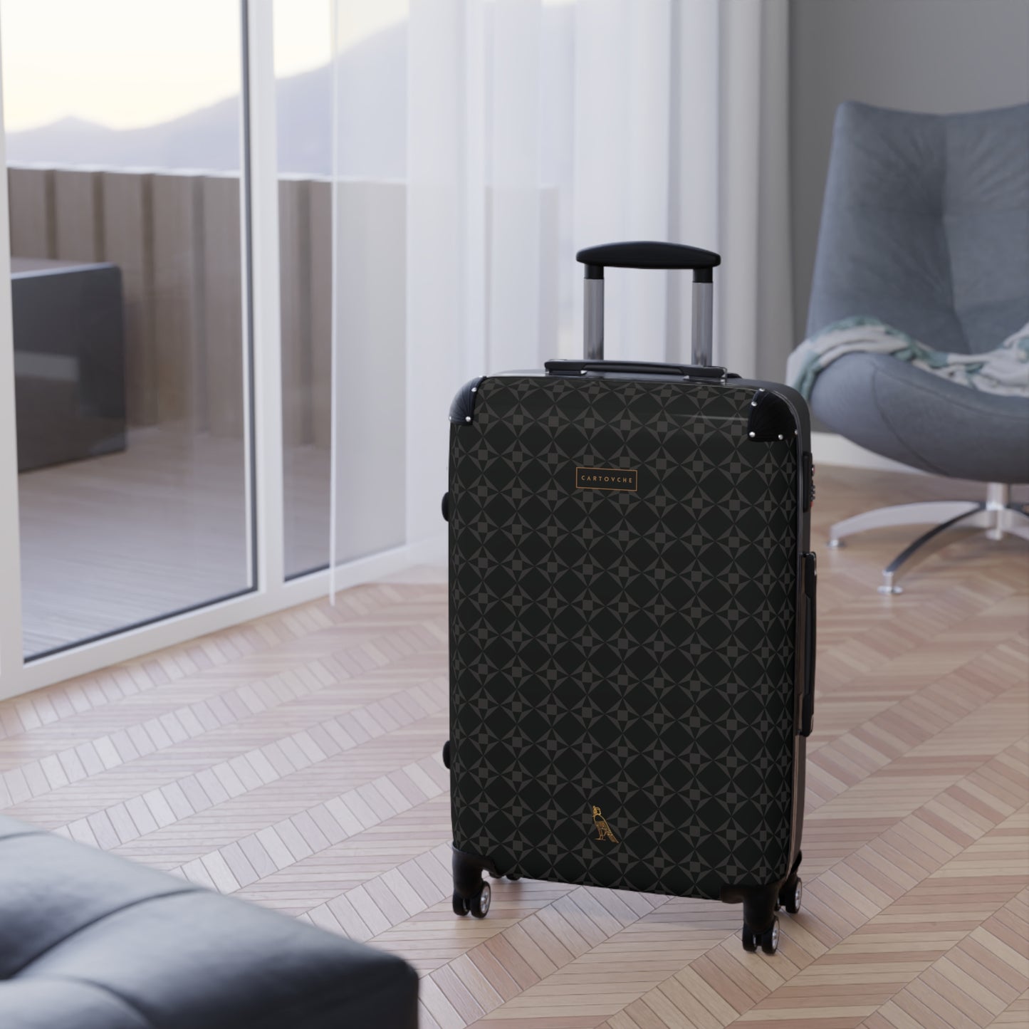 Suitcase | Black with Grey Geo Pattern