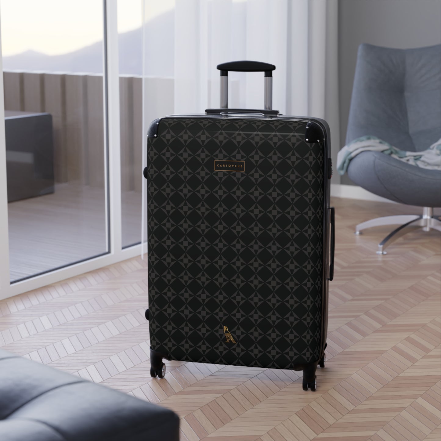 Suitcase | Black with Grey Geo Pattern