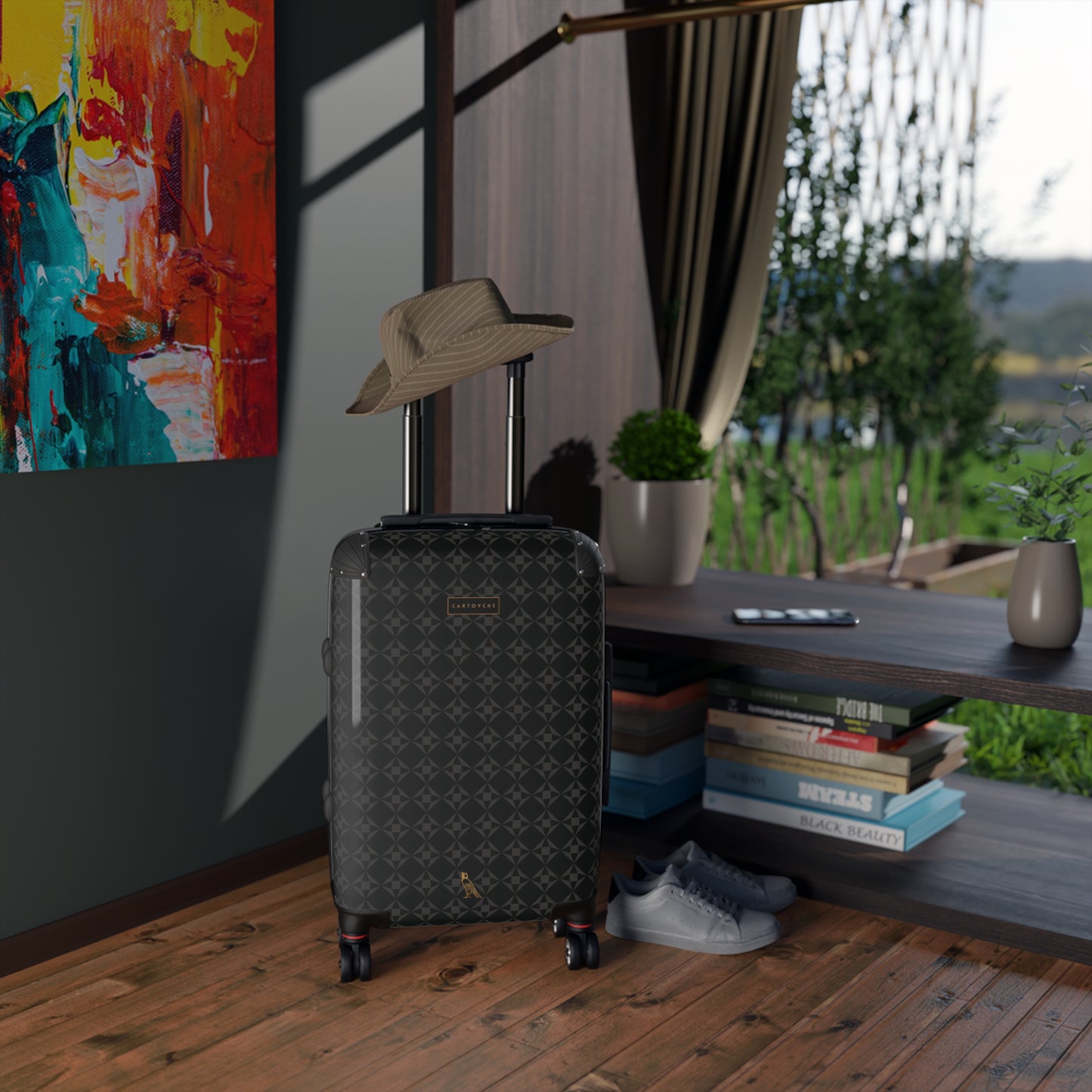 Suitcase | Black with Grey Geo Pattern