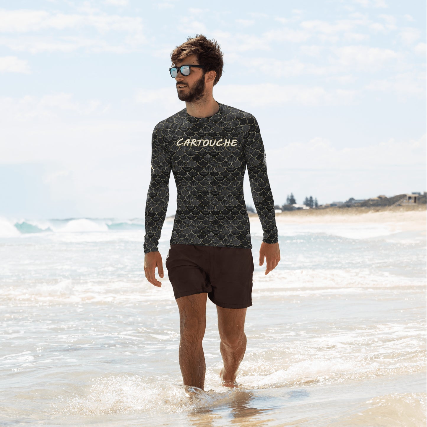 Black & Gold Sea Shell Pattern Rash Guard