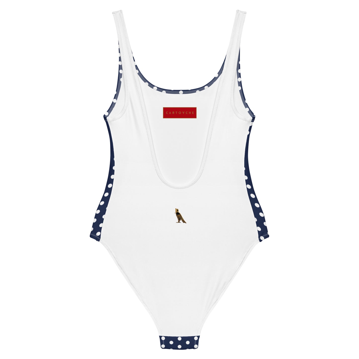 One-Piece Swimsuit (Navy Blue with White Polka Dots)