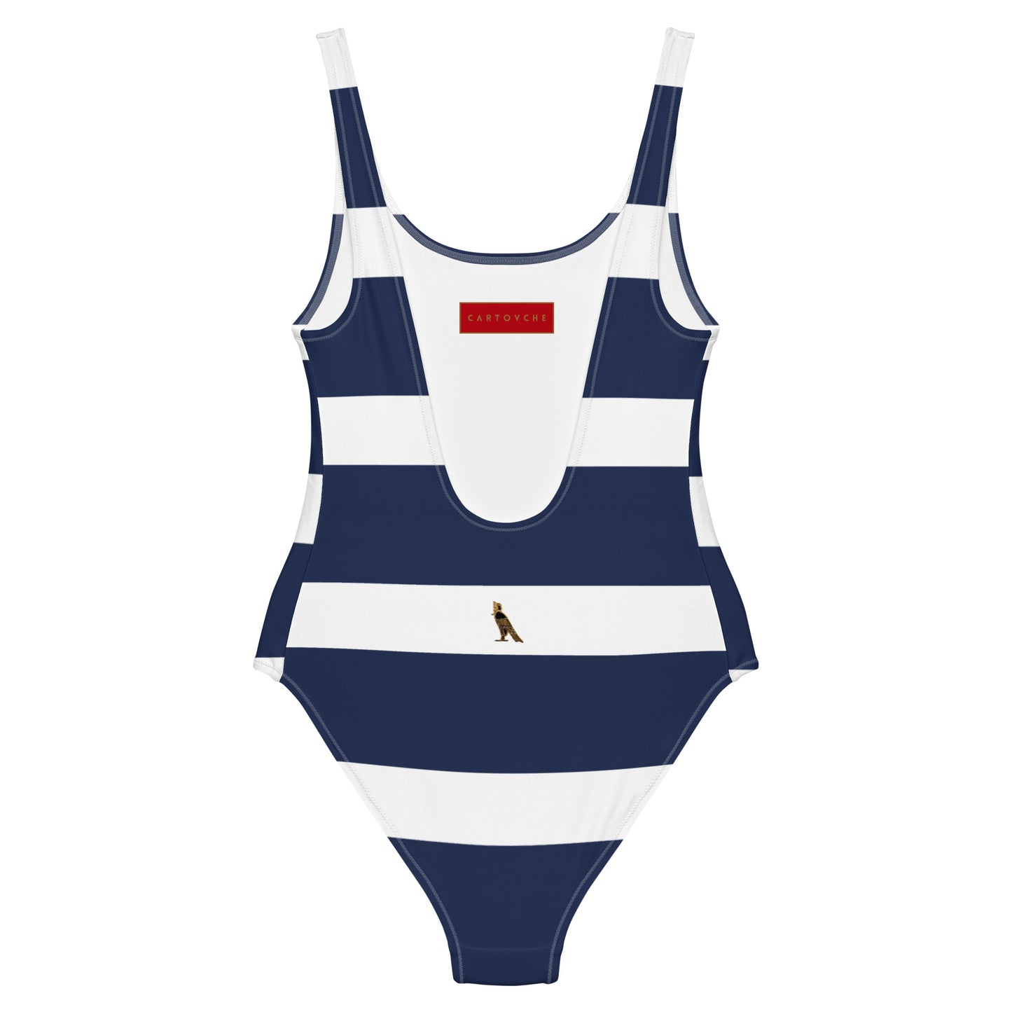 One-Piece Swimsuit (Navy Blue & White Stripe - Horizontal)