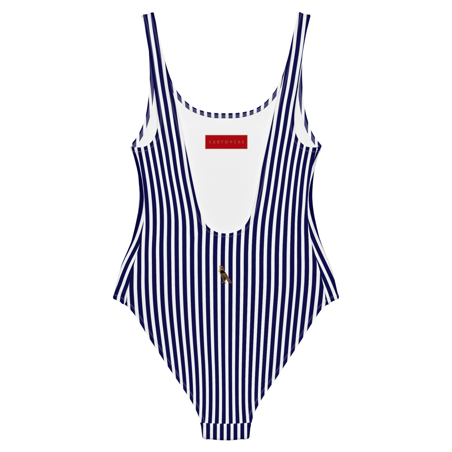 One-Piece Swimsuit (Navy Blue & White Stripe - Vertical)