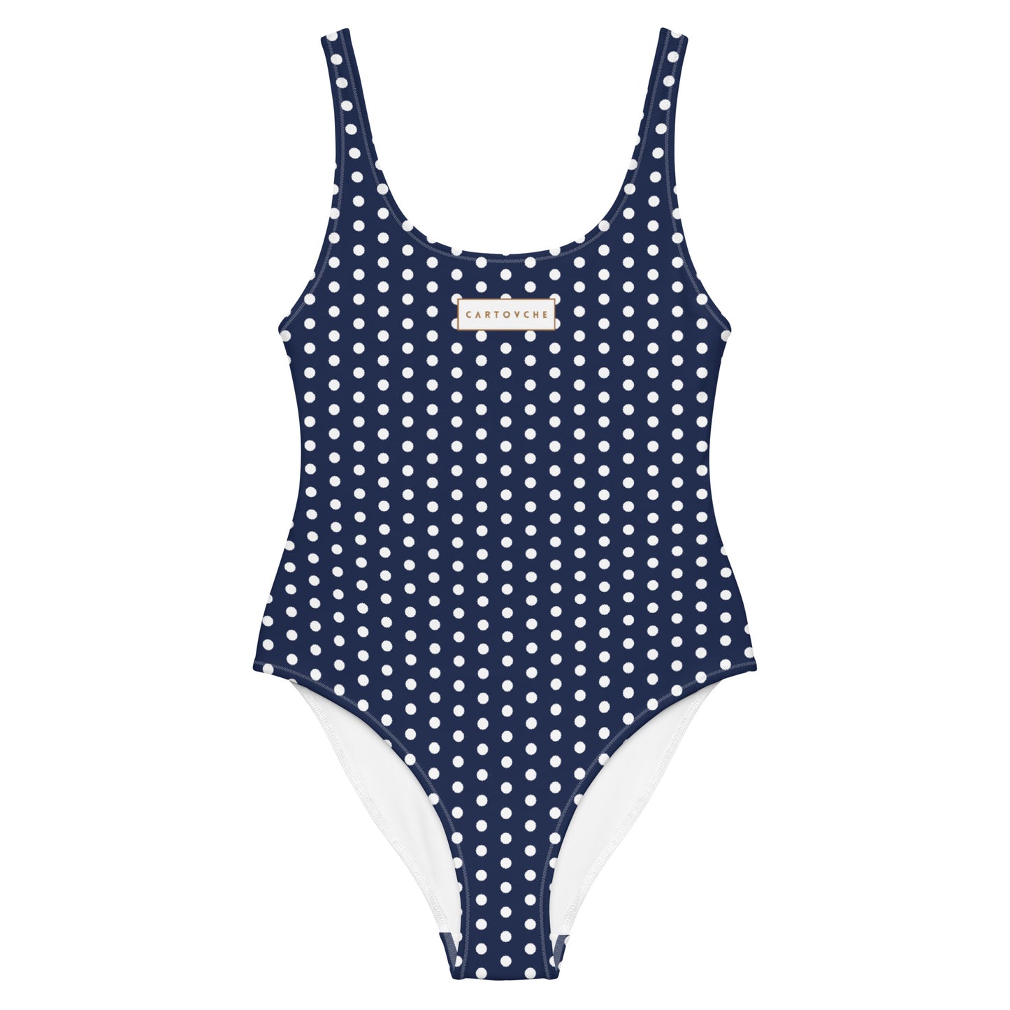 One-Piece Swimsuit (Navy Blue with White Polka Dots)