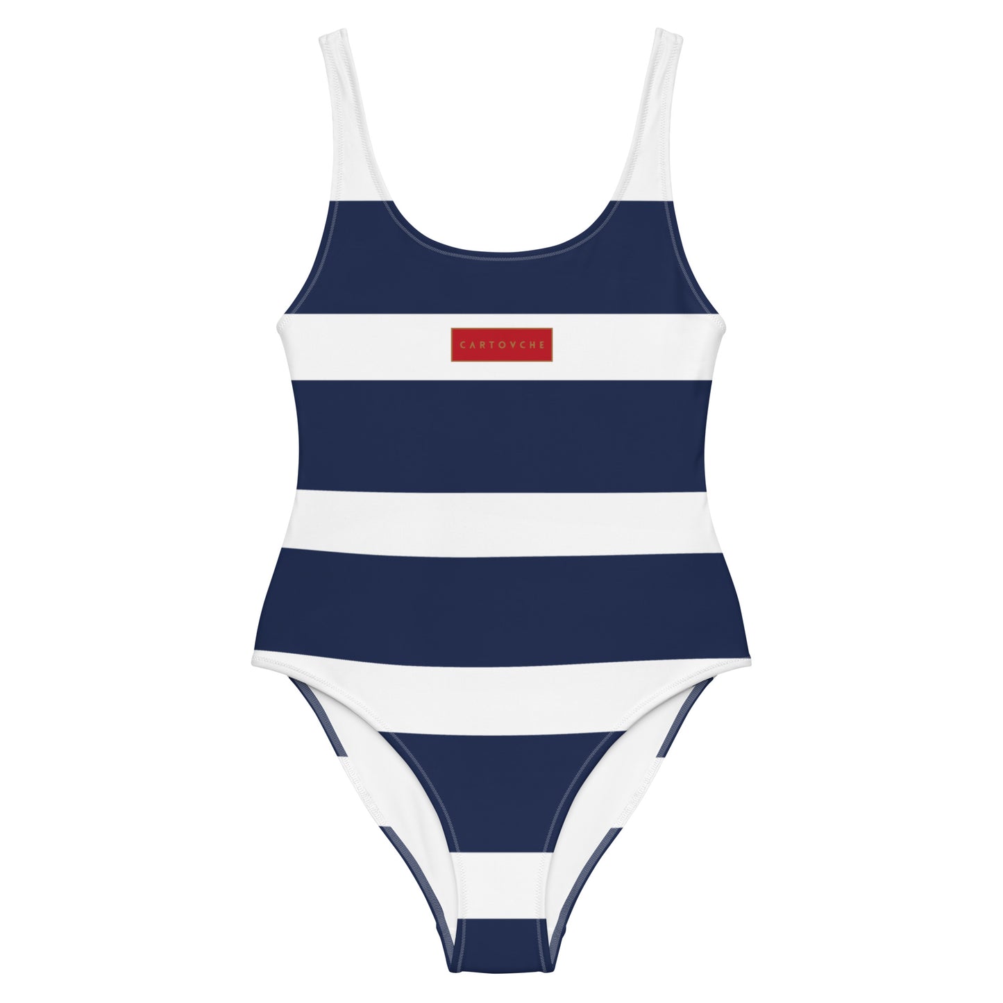 One-Piece Swimsuit (Navy Blue & White Stripe - Horizontal)