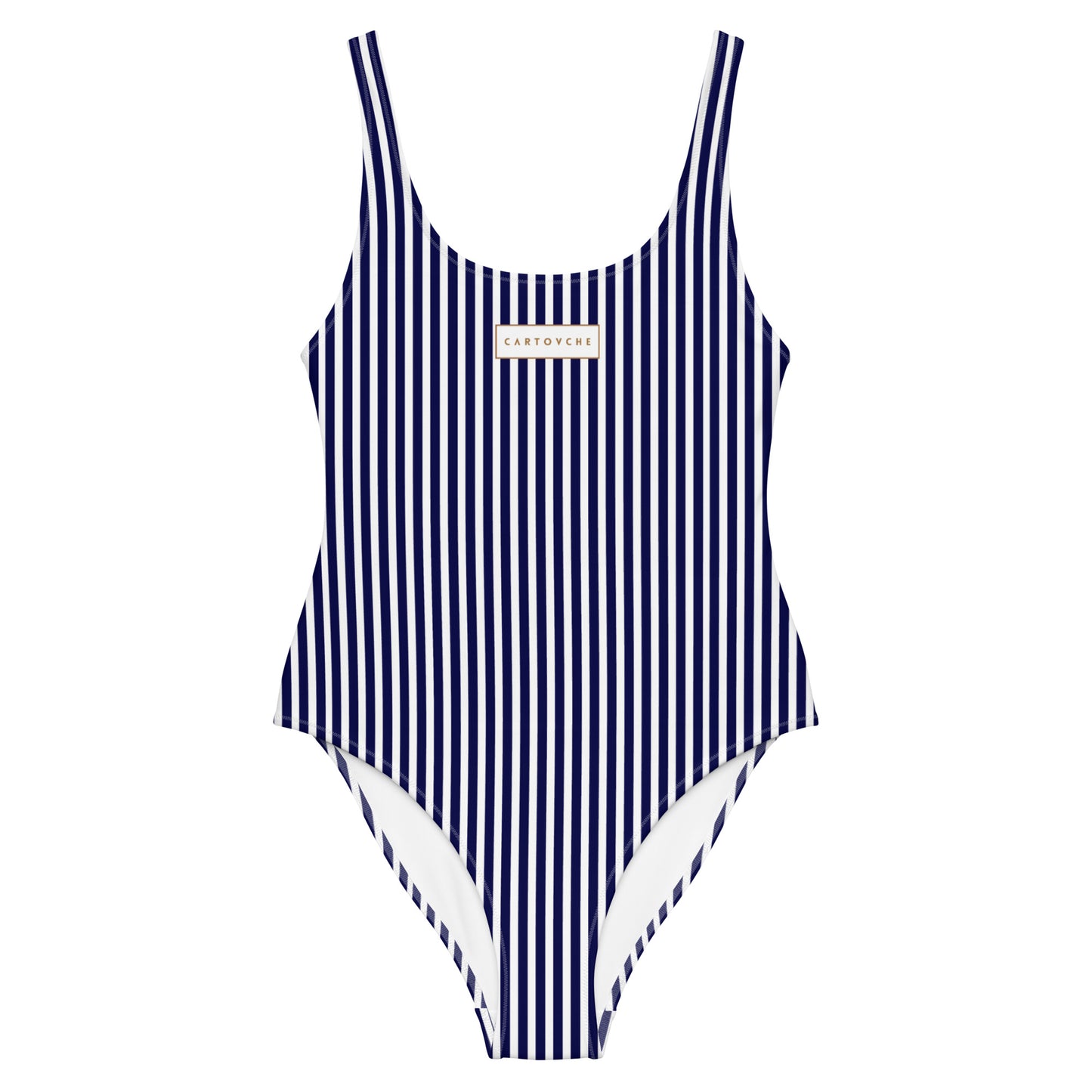 One-Piece Swimsuit (Navy Blue & White Stripe - Vertical)